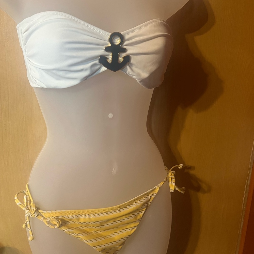Victoria's Secret White and Yellow Bikini with Anchor Accent